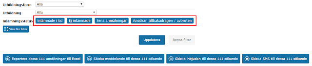 Filtrera ansökningar